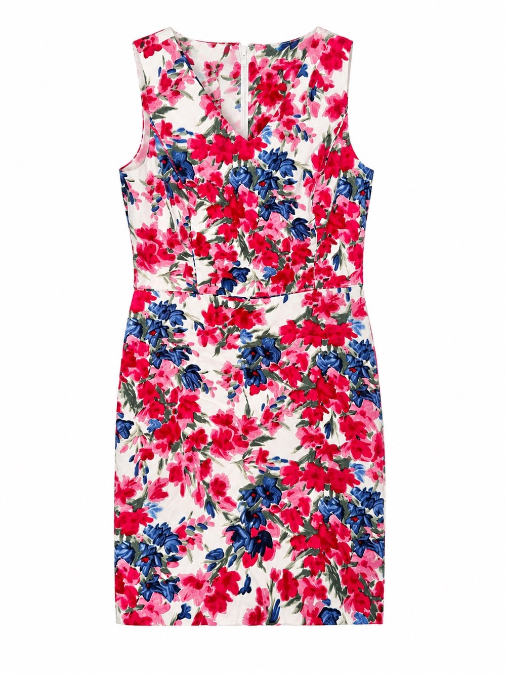 Talbots NWT Floral Sheath Dress Size 12P Pink Blue Sleeveless Career Midi